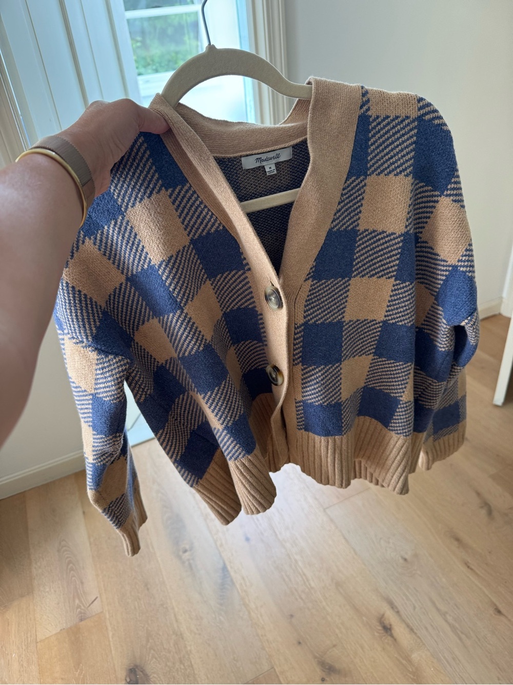 Madewell Blue & Camel Checked Button Cardigan - Picture 1 of 2